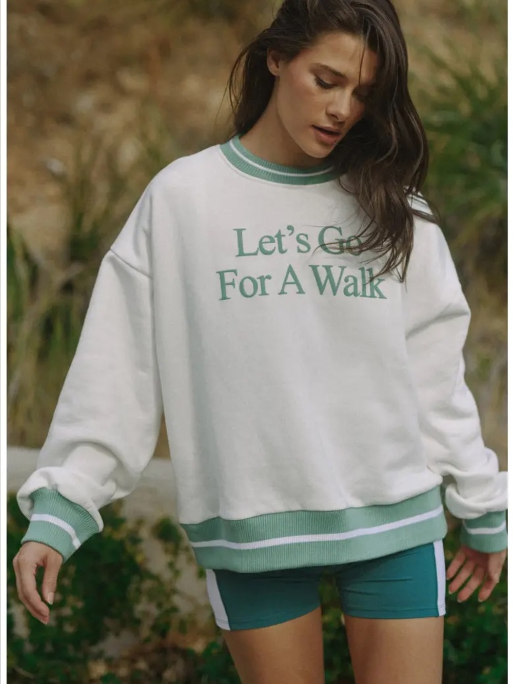 Graphic Crewneck Sweatshirt in White & Green Size XL Like.